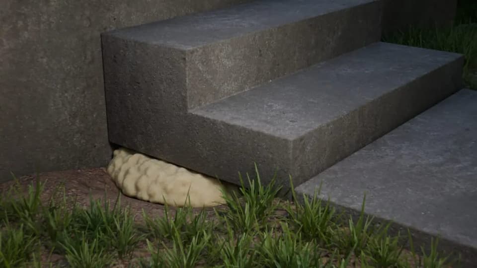 Render of concrete steps lifted back into place with polyurethane foam injected beneath them