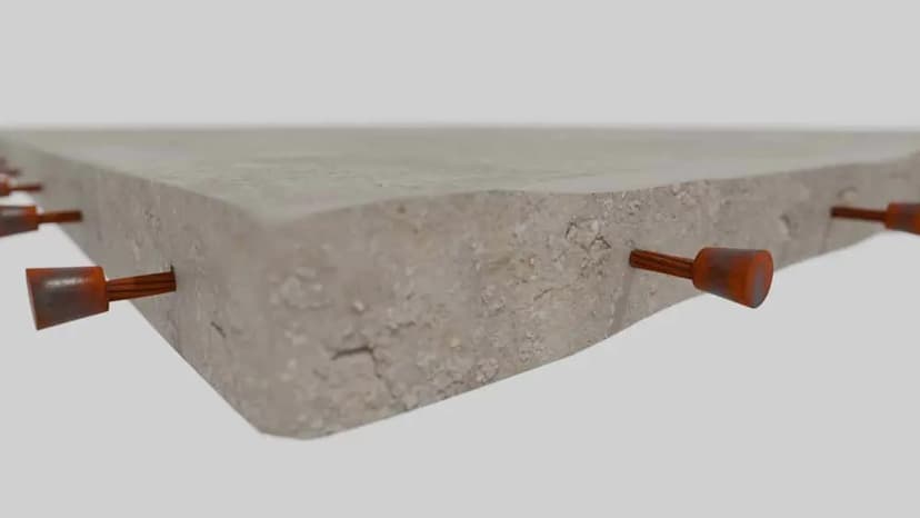 Cutaway render of a post tension slab with its steel tendons running through the concrete