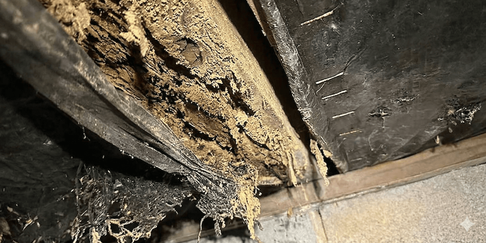 Dalinghaus Foundation Repair addressing floor joist moisture damage and rotten wood framing in a crawl space.