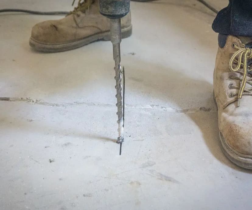 Dalinghaus Foundation Repair drilling into a cracked concrete slab for polyjacking service.