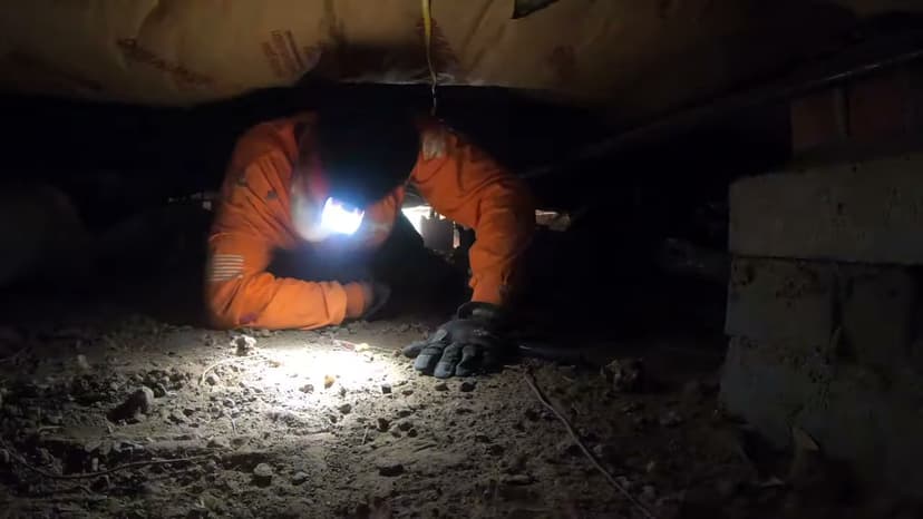 Dalinghaus Foundation Repair technician performing a crawl space inspection in Riverside for structural repair.