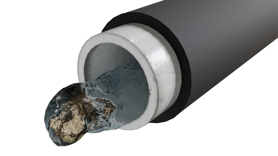 Illustration of water pouring out of the open end of a pipe