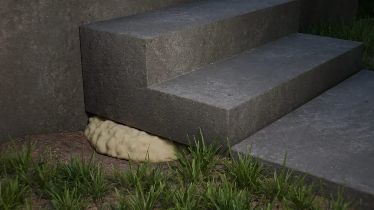Render of concrete steps lifted back into place with polyurethane foam injected beneath them