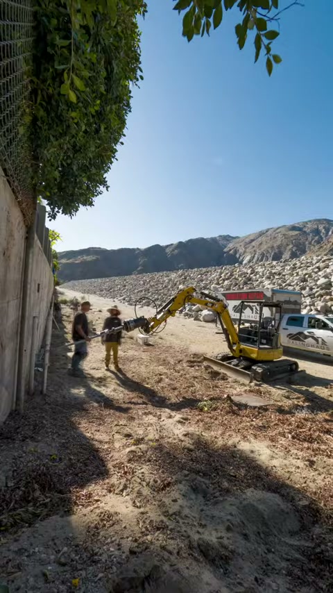 Helical tiebacks and carbon fiber walers on a failing wall. Video preview.