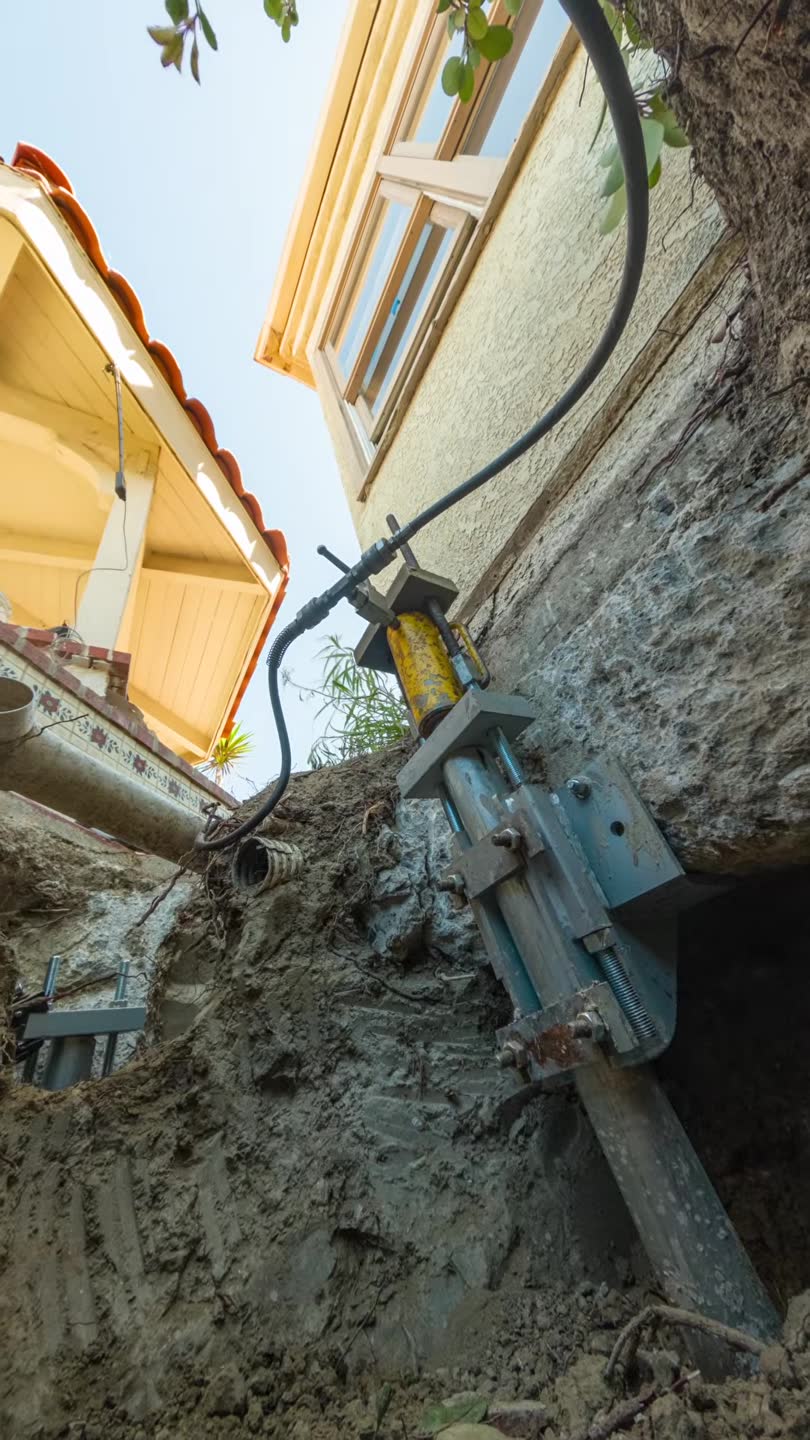 Lifting a San Clemente home that settled about 2 inches. Video preview.