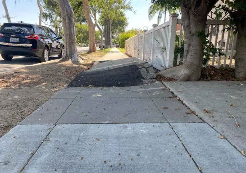 Images of concrete crack repair before and after polyurethane foam injection, a fast, efficient way to repair cracked and uneven sidewalks, driveways, and more.